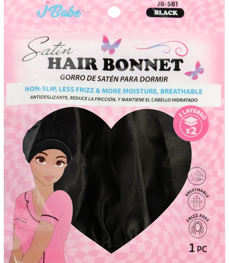 Jbabe Satin Hair Bonnet - Black