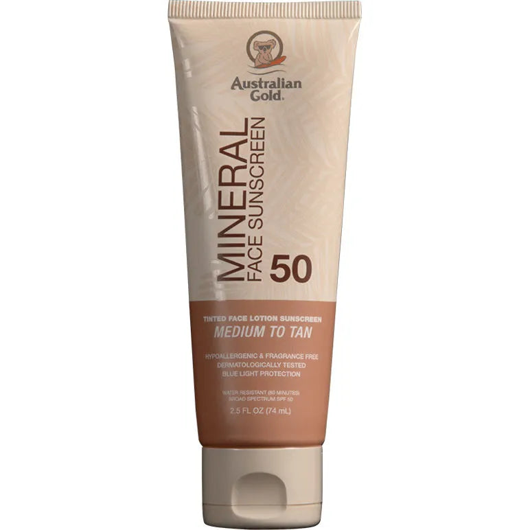 Australian Gold Mineral Spf 50 Tinted Face Lotion Sunscreen Medium To Tan (74ml)