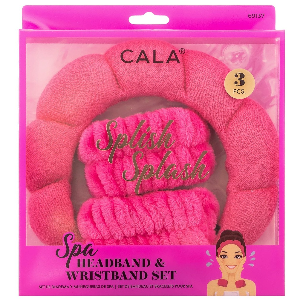 Cala 3pcs Spa Headband & Wristband Set - Pink (69137)