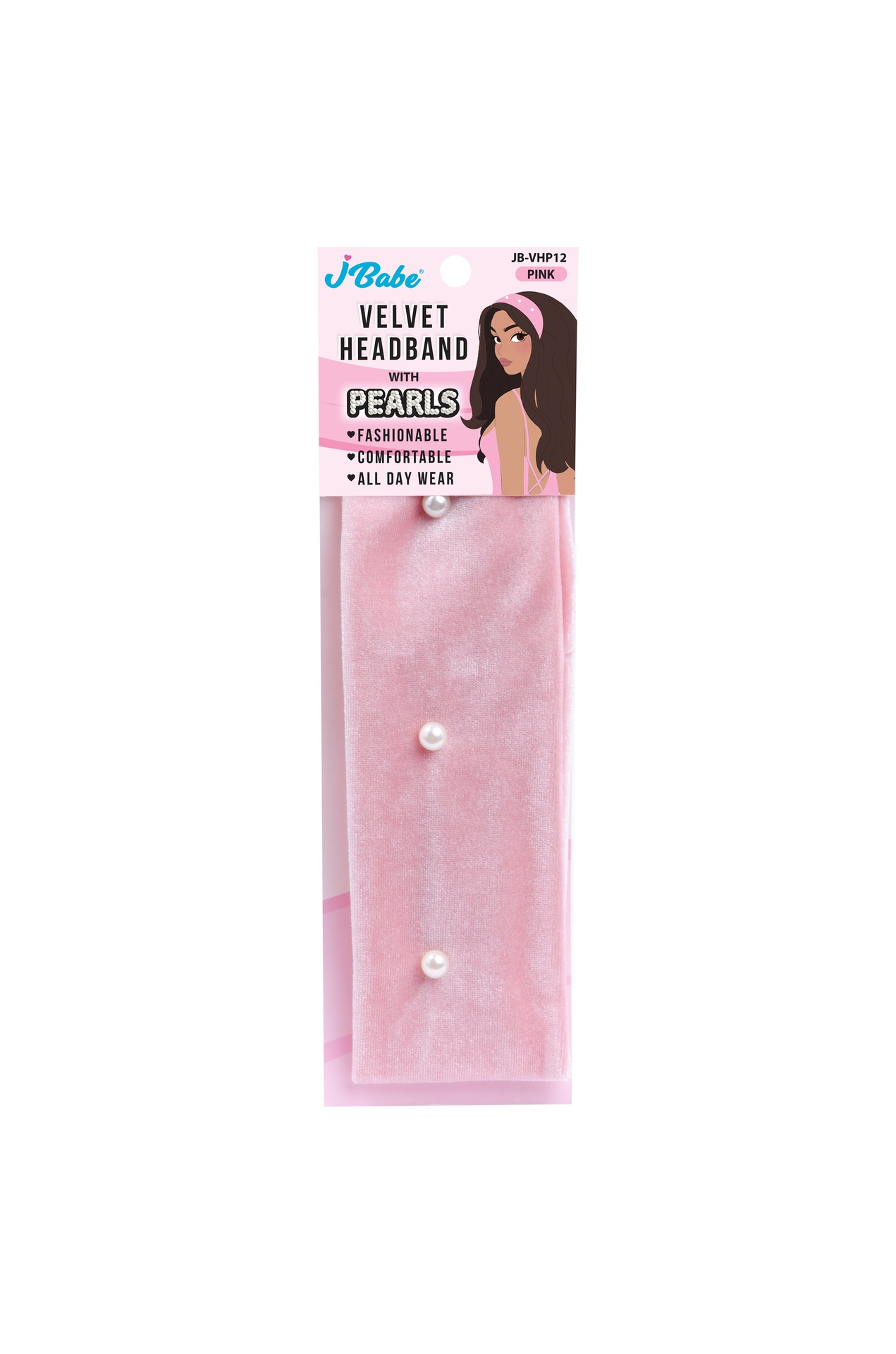 Jbabe Headband With 3 Pearls-Pink